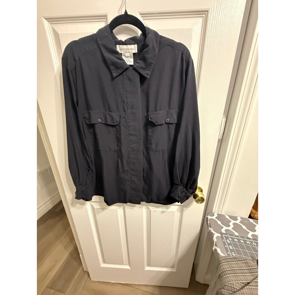Jones New York Black Rayon Button Down Utility Shirt Blouse 18W